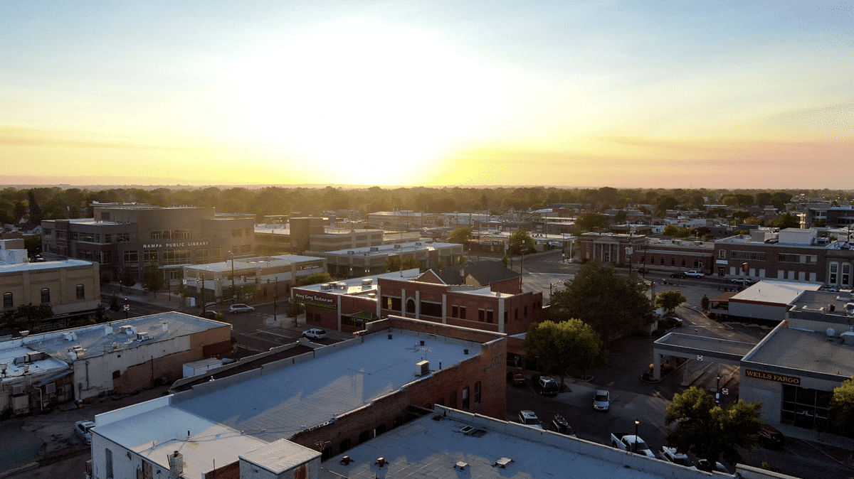 Downtown Nampa Aerial Sunset